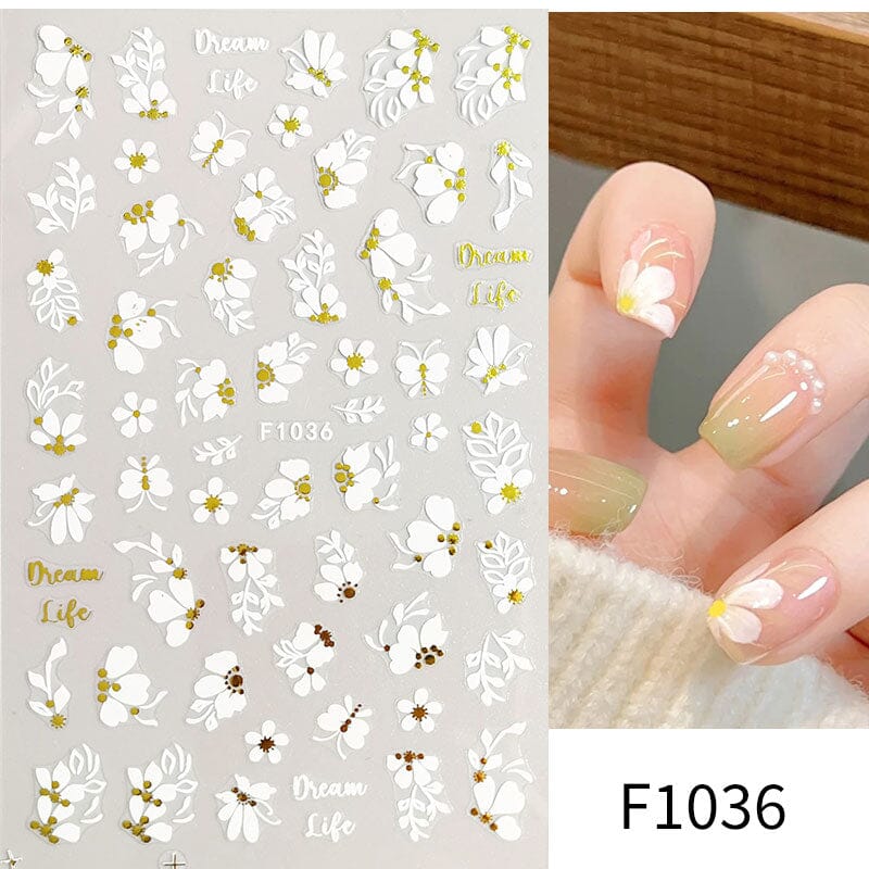 Golden Color Flowers 3D Nail Stickers Nail Sticker No Brand F1036 