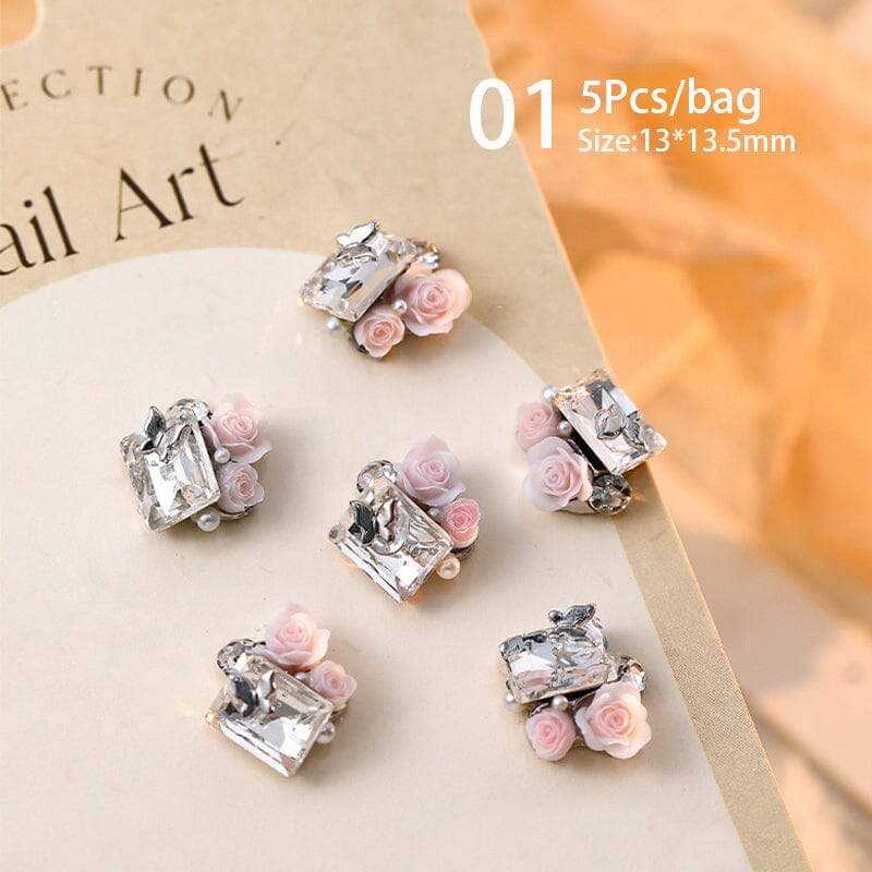 Handmade Rose Pearl Metal Crystal Nail Charms Nail Decoration No Brand 01 