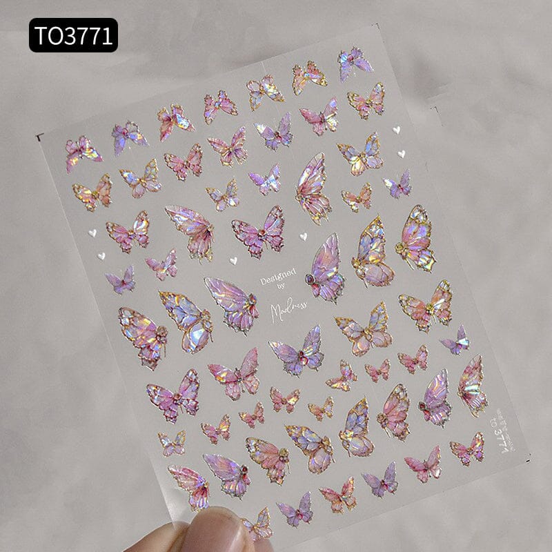 5D Nail Stickers Pink Butterfly Shell Light Design Adhesive Nail Decals Nail Sticker No Brand 
