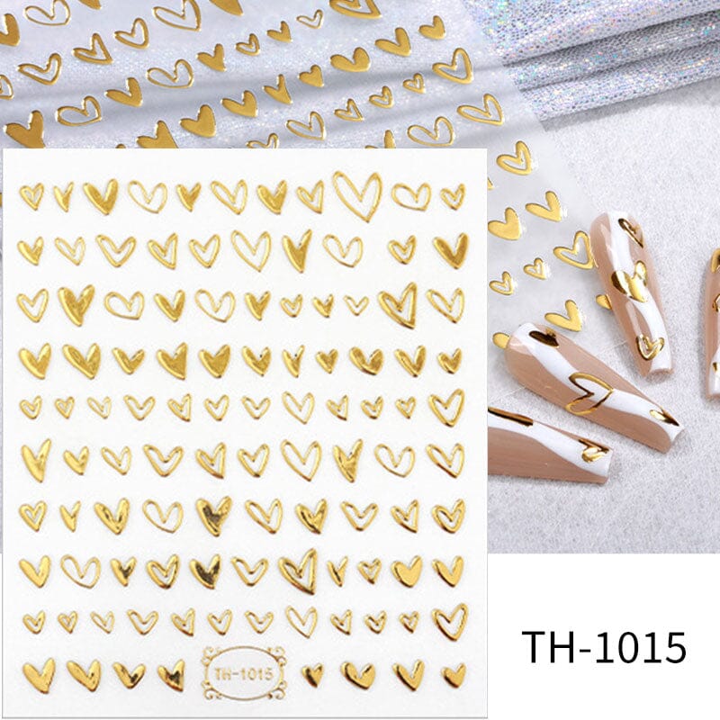 Gold Laser Hollow Heart 3D Nail Sticker Nail Sticker No Brand TH-1015 