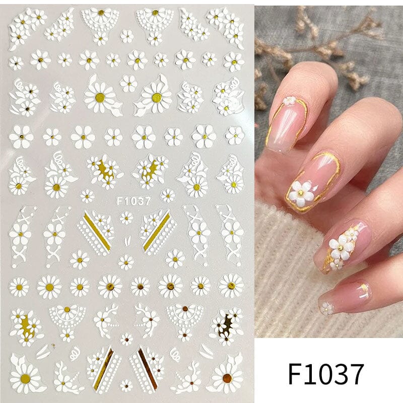 Golden Color Flowers 3D Nail Stickers Nail Sticker No Brand F1037 