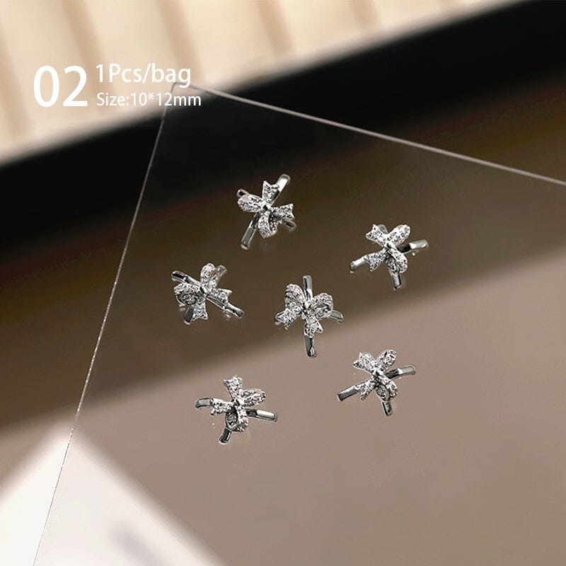 Silver Alloy Butterfly Bowknot Charm Rhinestones Nail Decoration No Brand 02 