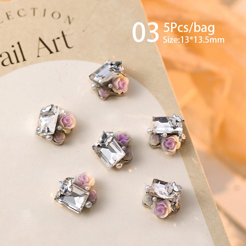 Handmade Rose Pearl Metal Crystal Nail Charms Nail Decoration No Brand 03 