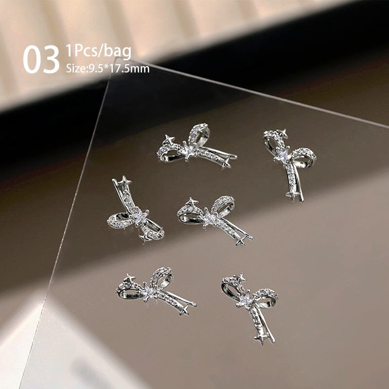 Silver Alloy Butterfly Bowknot Charm Rhinestones Nail Decoration No Brand 03 