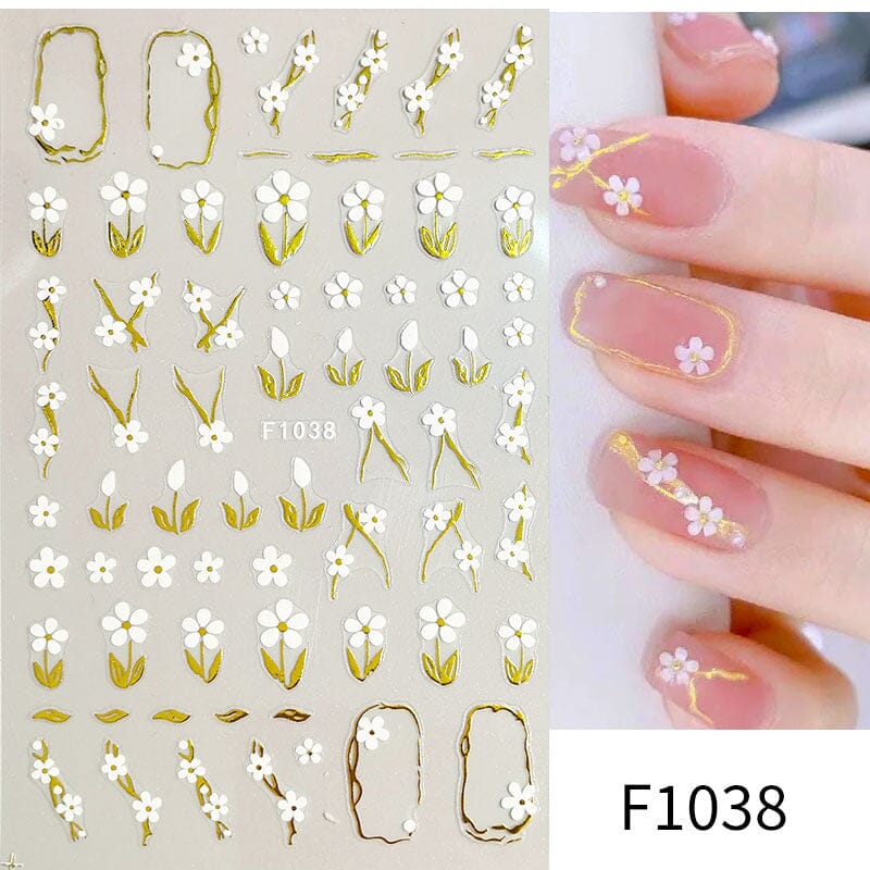 Golden Color Flowers 3D Nail Stickers Nail Sticker No Brand F1038 