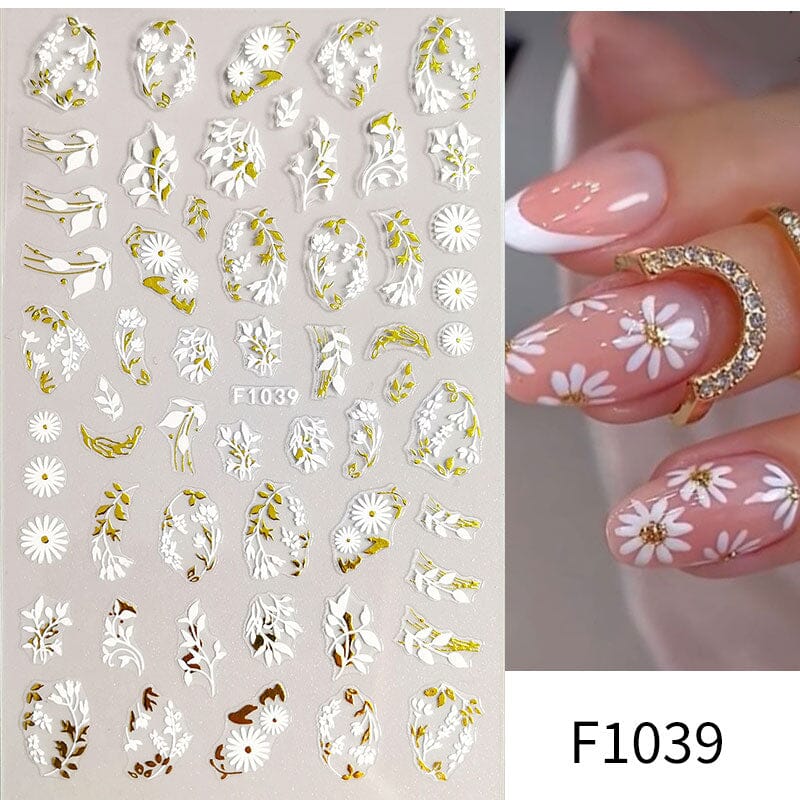 Golden Color Flowers 3D Nail Stickers Nail Sticker No Brand F1039 