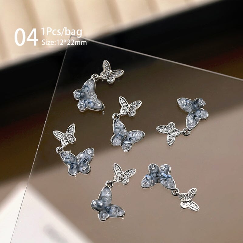Silver Alloy Butterfly Bowknot Charm Rhinestones Nail Decoration No Brand 04 