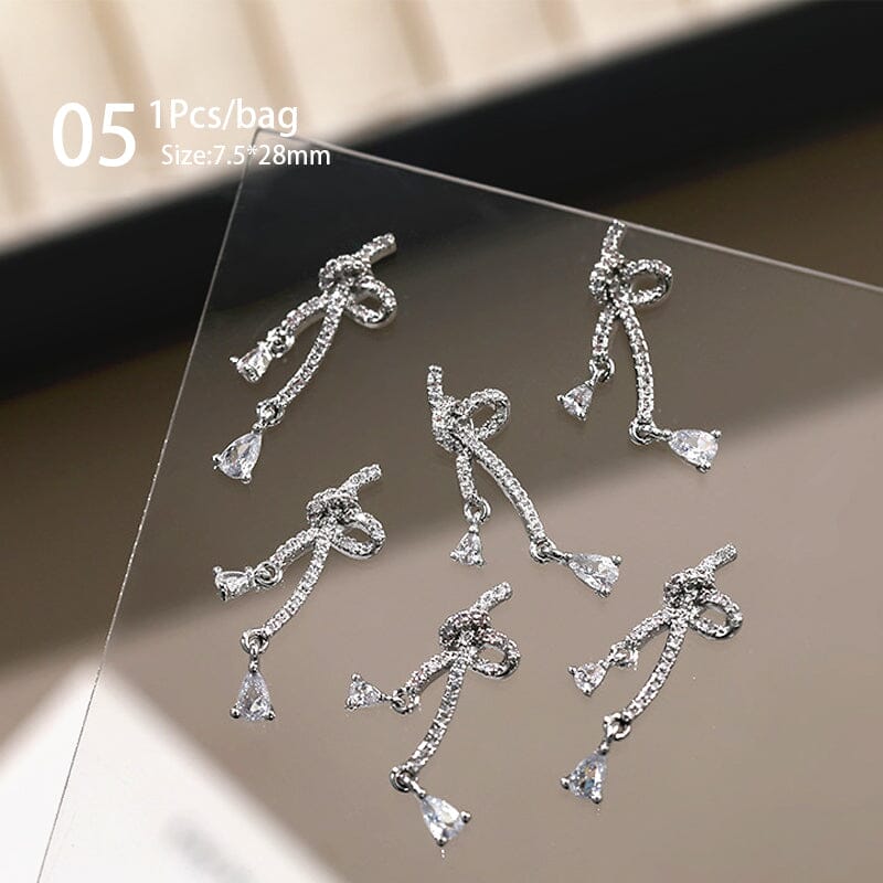 Silver Alloy Butterfly Bowknot Charm Rhinestones Nail Decoration No Brand 05 