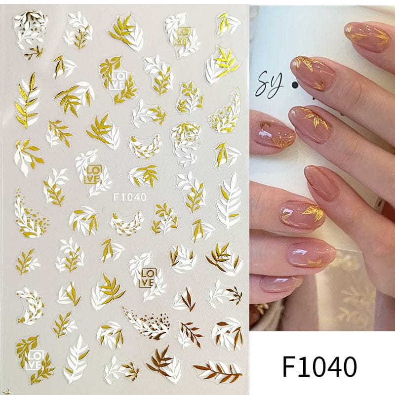Golden Color Flowers 3D Nail Stickers Nail Sticker No Brand F1040 