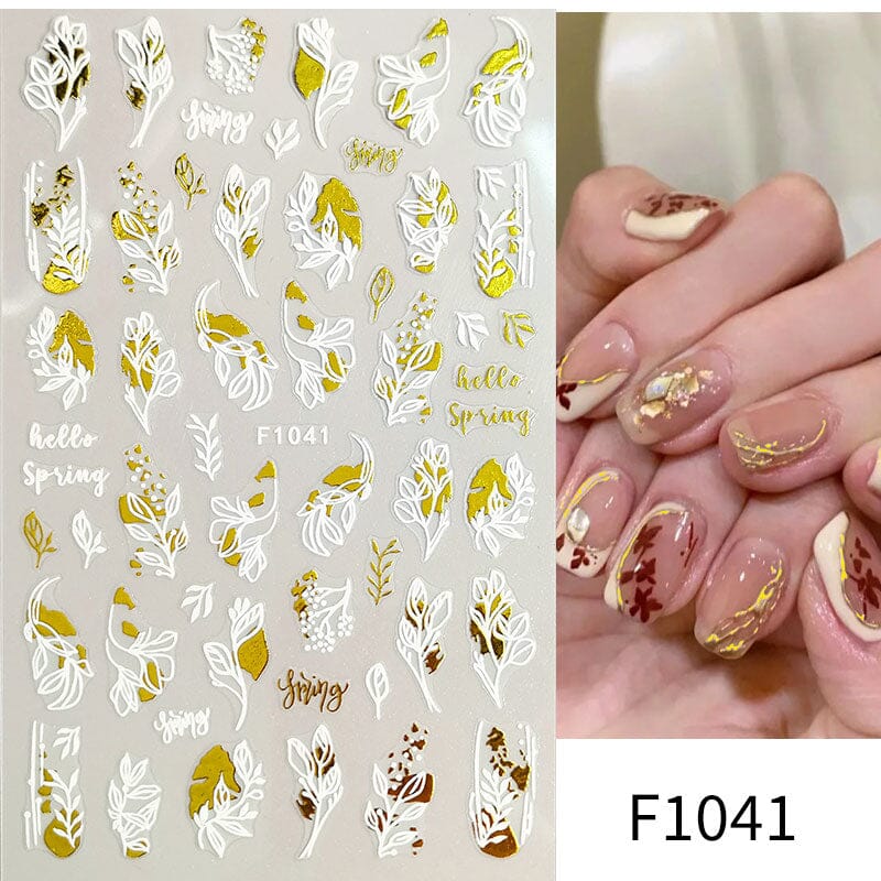 Golden Color Flowers 3D Nail Stickers Nail Sticker No Brand F1041 