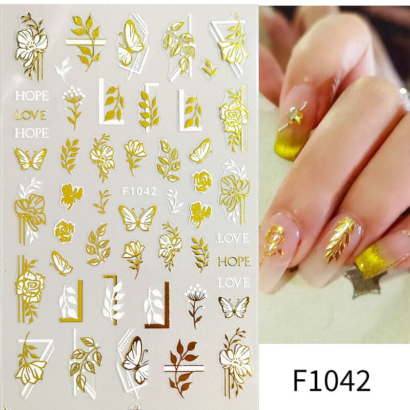 Golden Color Flowers 3D Nail Stickers Nail Sticker No Brand F1042 