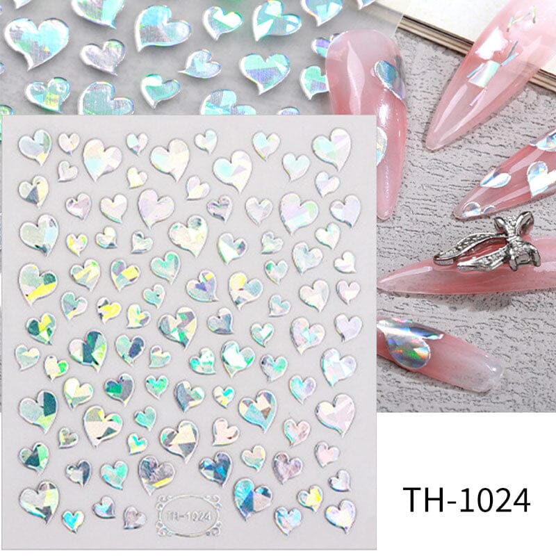 Gold Laser Hollow Heart 3D Nail Sticker Nail Sticker No Brand TH-1024 