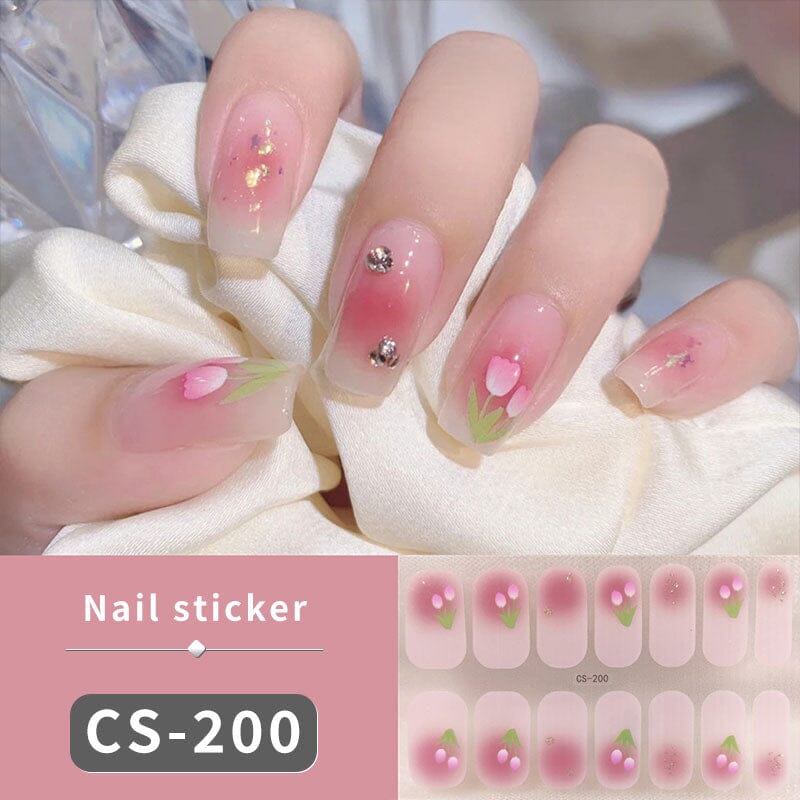 12 Tips Spring Summer Flowers Heart Semi Cured Gel Nail Strips Nail Sticker No Brand CS200 