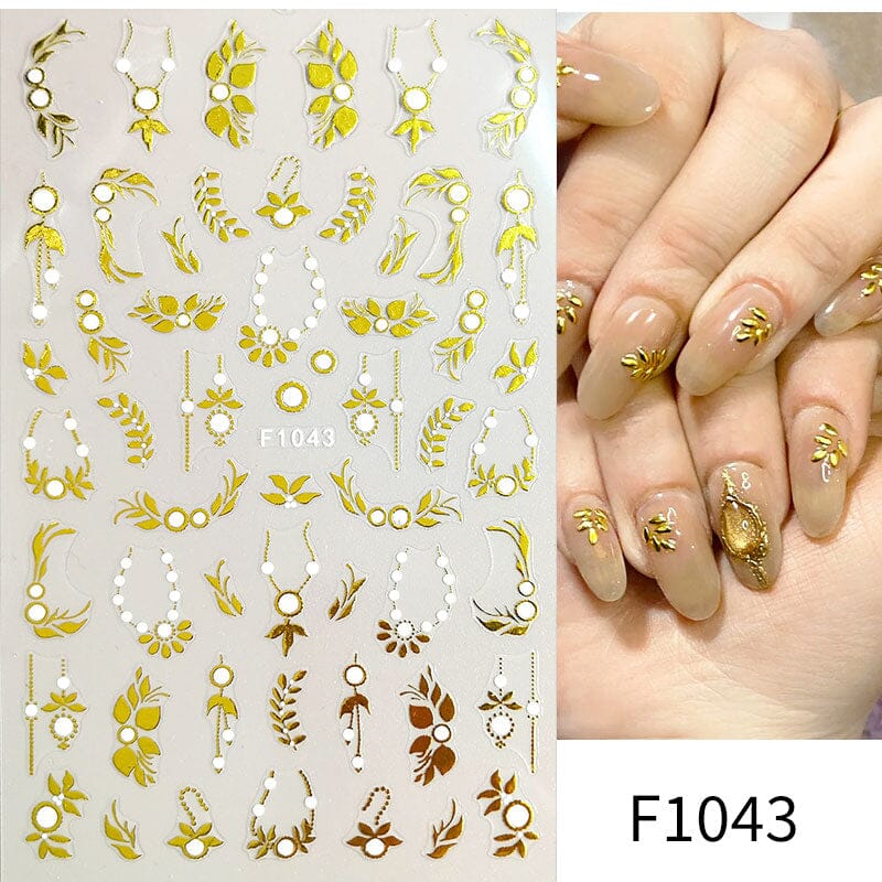 Golden Color Flowers 3D Nail Stickers Nail Sticker No Brand F1043 