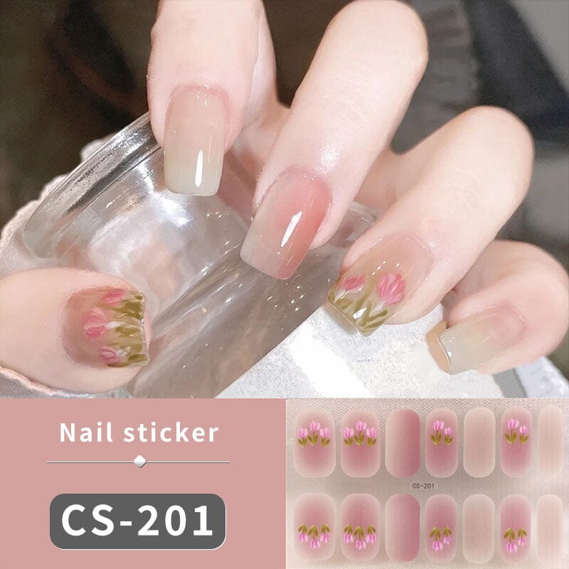 12 Tips Spring Summer Flowers Heart Semi Cured Gel Nail Strips Nail Sticker No Brand CS201 
