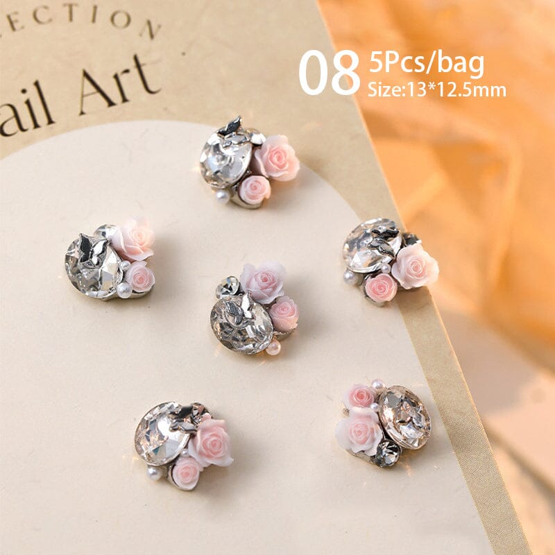 Handmade Rose Pearl Metal Crystal Nail Charms Nail Decoration No Brand 08 