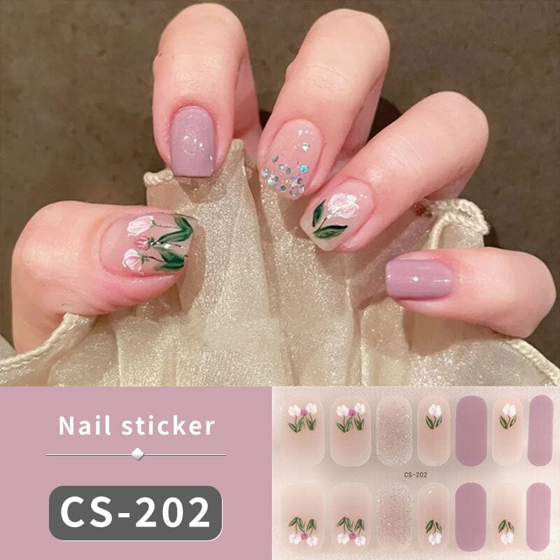 12 Tips Spring Summer Flowers Heart Semi Cured Gel Nail Strips Nail Sticker No Brand CS202 