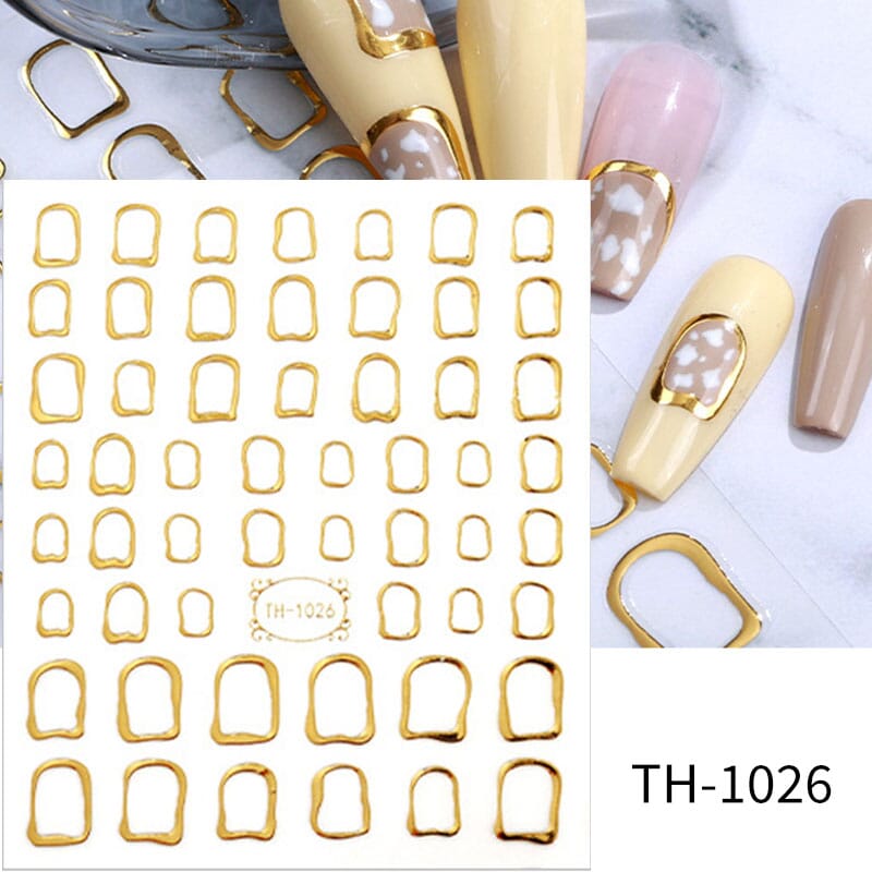 Gold Laser Hollow Heart 3D Nail Sticker Nail Sticker No Brand TH-1026 