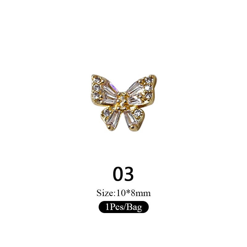 Gold Silver Butterfly Alloy Charms Rhinestones Nail Decoration Nail Decoration No Brand 03 