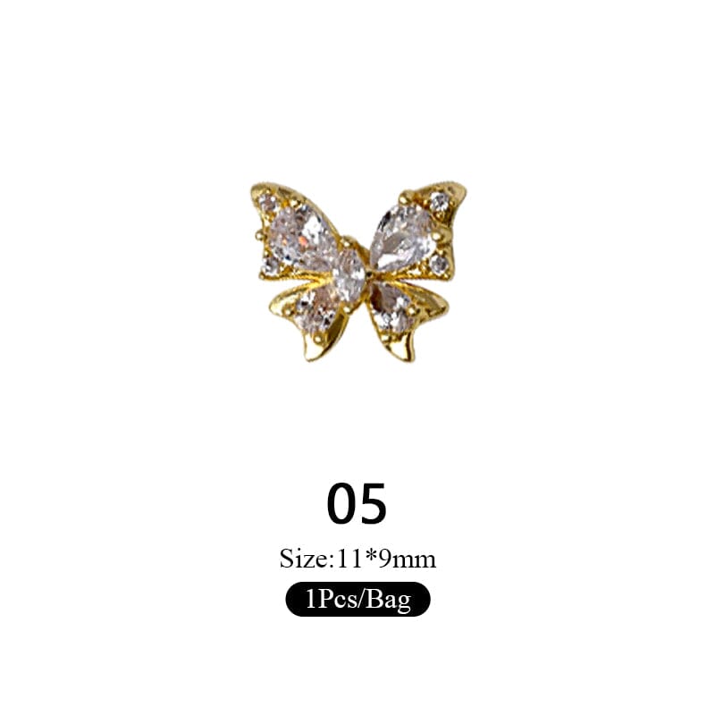 Gold Silver Butterfly Alloy Charms Rhinestones Nail Decoration Nail Decoration No Brand 05 