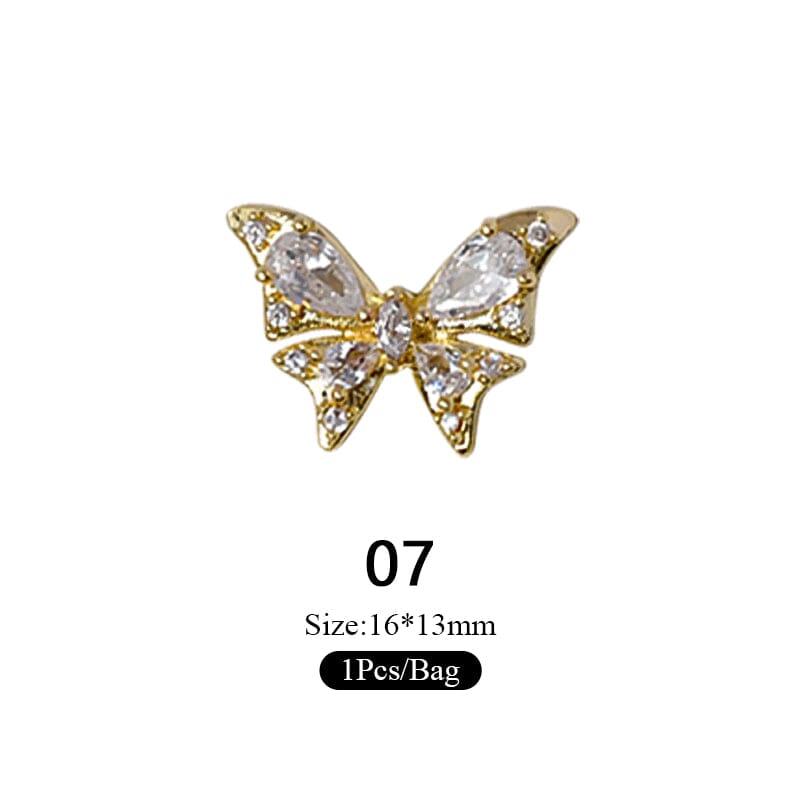 Gold Silver Butterfly Alloy Charms Rhinestones Nail Decoration Nail Decoration No Brand 07 