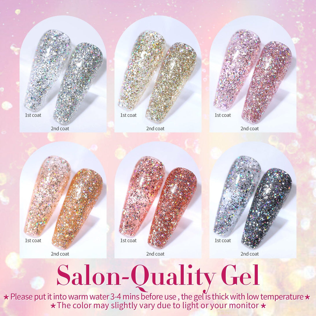 6 Colors Glitter Nail Gel Polish Set 10ml Gel Nail Polish BORN PRETTY 