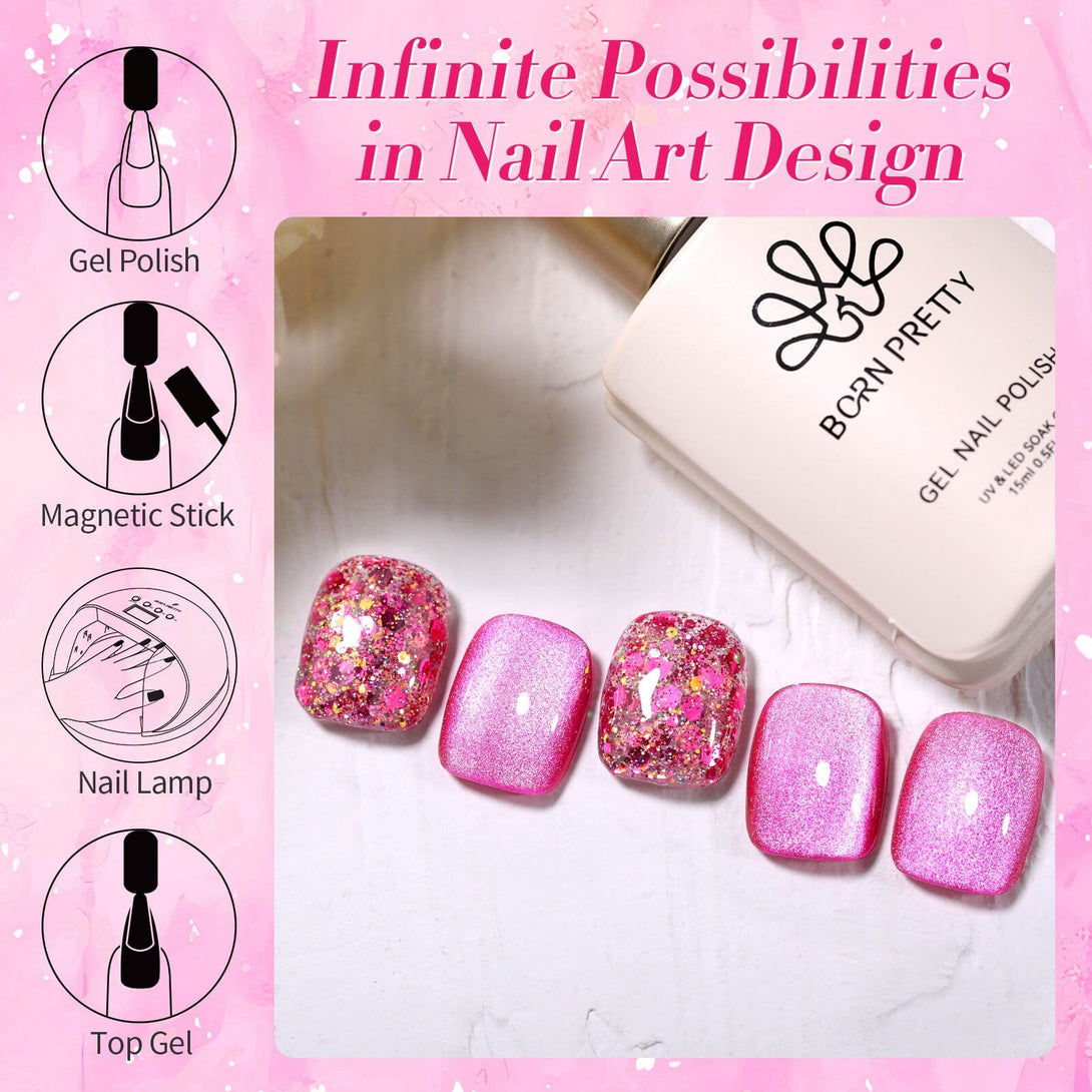 [US ONLY] Cat Magnetic Gel - Rose Red 15ml Gel Nail Polish BORN PRETTY 