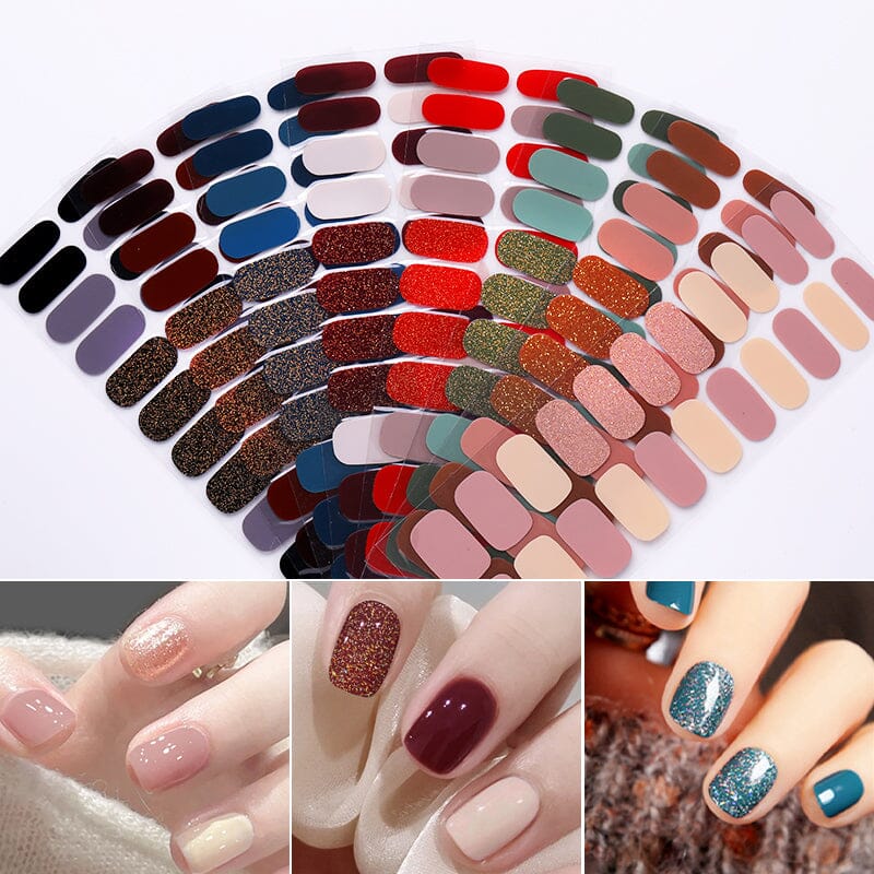 22 Tips Pure Glitter Colors Semi Cured Gel Nail Strips Nail Sticker No Brand 
