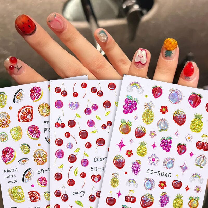 Fruit Flower Butterfly 5D Nail Stickers Nail Sticker No Brand 