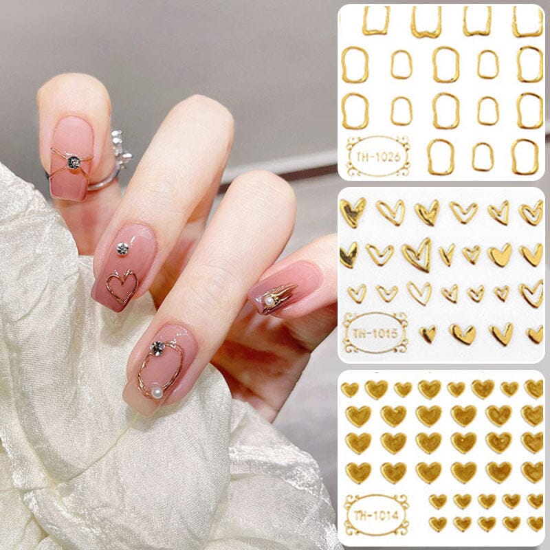 Gold Laser Hollow Heart 3D Nail Sticker Nail Sticker No Brand 