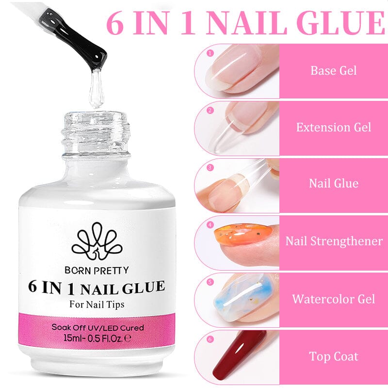 6 in 1 Nail Glue Gel 15ml Base & Top Coat BORN PRETTY 