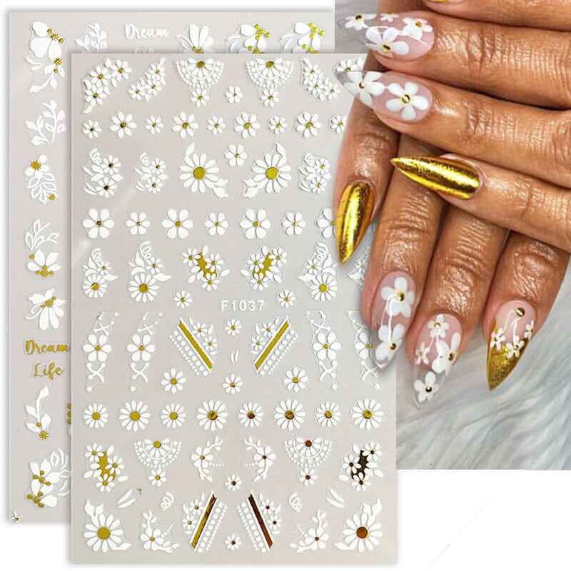 Golden Color Flowers 3D Nail Stickers Nail Sticker No Brand 