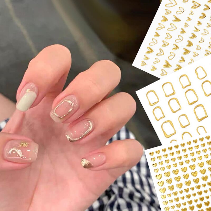 Gold Laser Hollow Heart 3D Nail Sticker Nail Sticker No Brand 