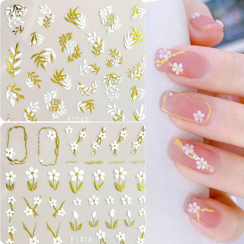 Golden Color Flowers 3D Nail Stickers Nail Sticker No Brand 