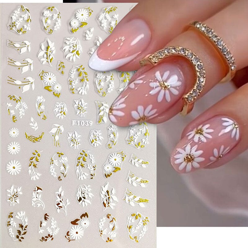 Golden Color Flowers 3D Nail Stickers Nail Sticker No Brand 