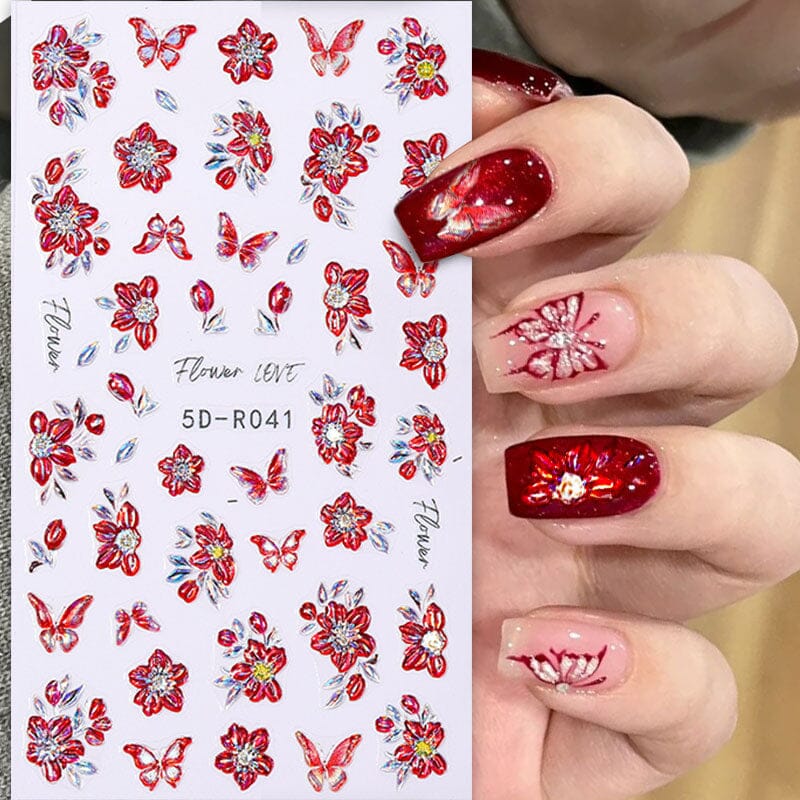 Fruit Flower Butterfly 5D Nail Stickers Nail Sticker No Brand 