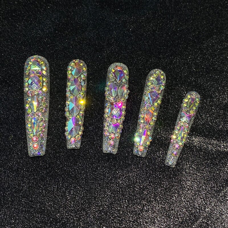 Handmade Extra Long Glittery Rhinestone Press On Nails Reusable Full Cover False Nail Tips Tools & Accessories No Brand 