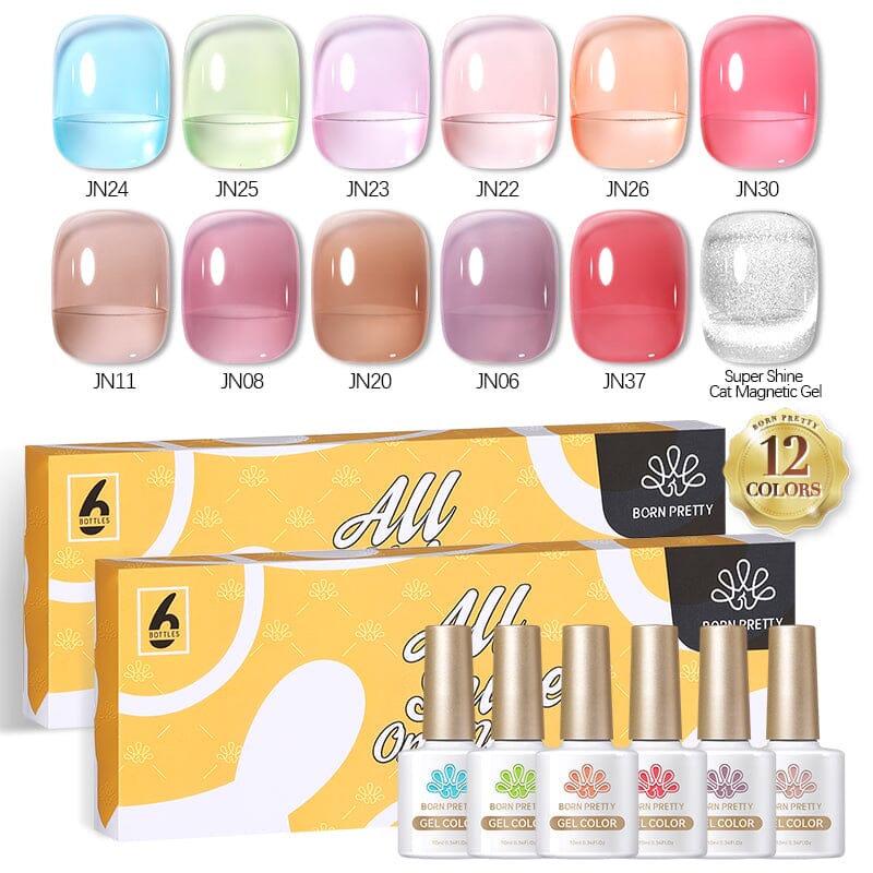 12 Colors Jelly Gel with Super Shine Cat Magnetic Gel Set 10ml Gel Nail Polish BORN PRETTY 