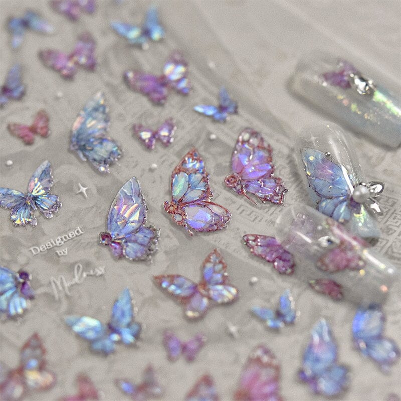 5D Nail Stickers Pink Butterfly Shell Light Design Adhesive Nail Decals Nail Sticker No Brand 