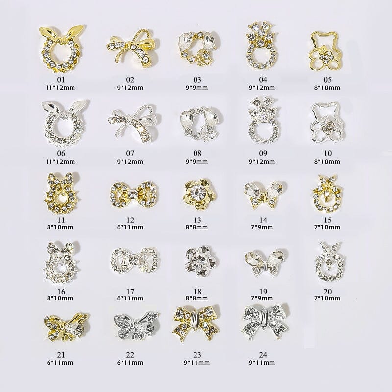 Silver Gold Bowknot Butterfly Rhinestones 3D Nail Decoration Nail Decoration BORN PRETTY 24 Colors 