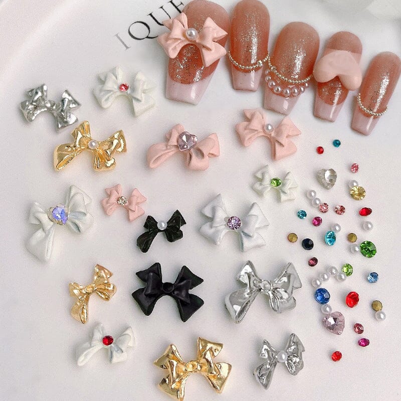 5pcs Bowknot 3D Decoration with Pearls and Rhinestones Nail Decoration BORN PRETTY 