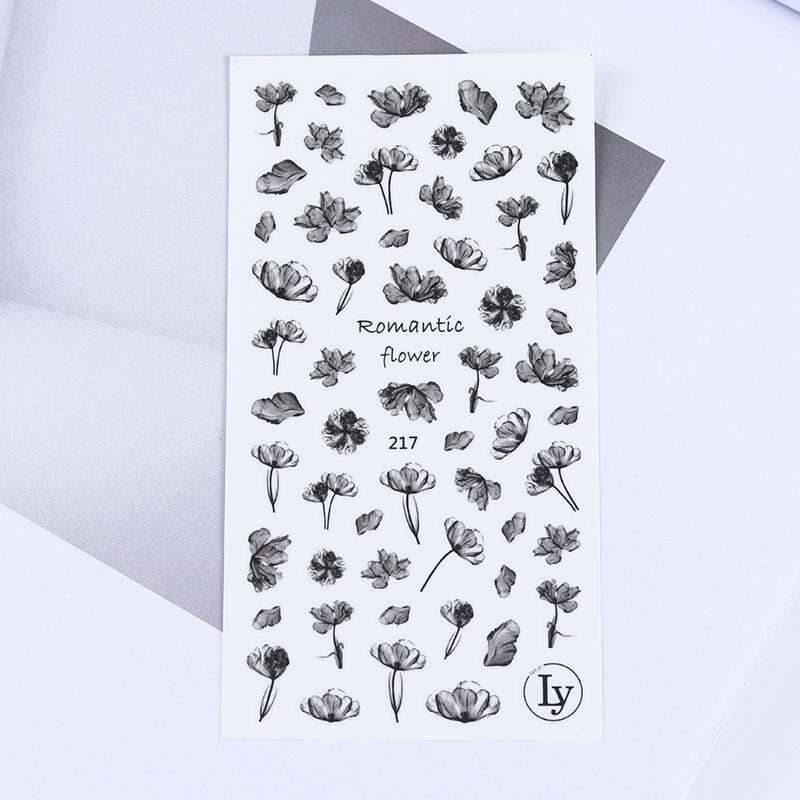 3D Nail Sticker Black Painting Flowers DIY Nails BORN PRETTY 