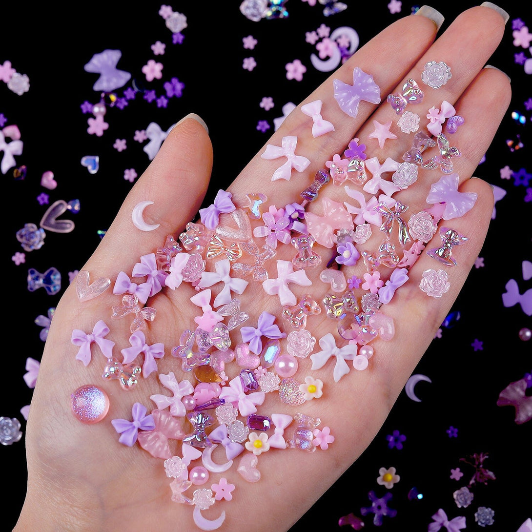 100pcs Random Mixed Pink Bowknot Heart 3D Nail Decorations Nail Decoration No Brand 