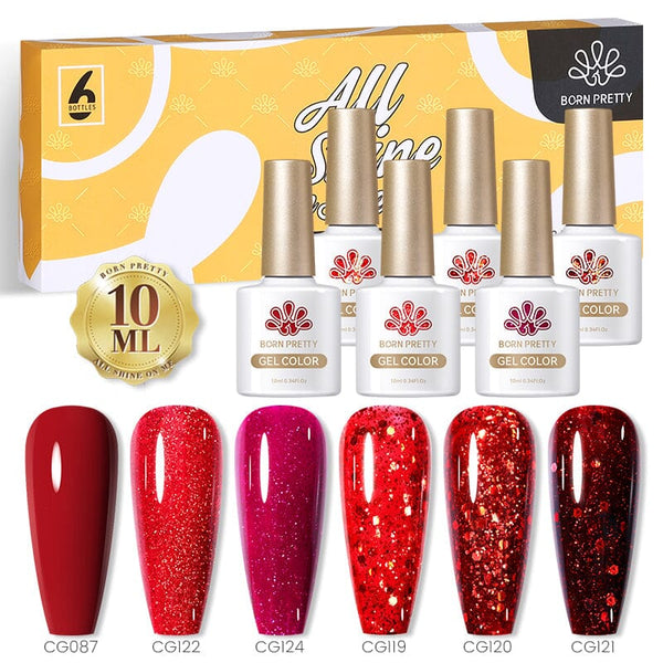 Red Glitter 6 Colors Gel Polish Set 10ml Kits & Bundles BORN PRETTY 