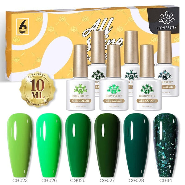 6 Colors Green Glitter Gel Polish Set 23 10ml Kits & Bundles BORN PRETTY 