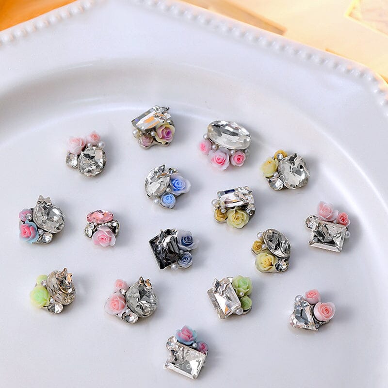 Handmade Rose Pearl Metal Crystal Nail Charms Nail Decoration No Brand 