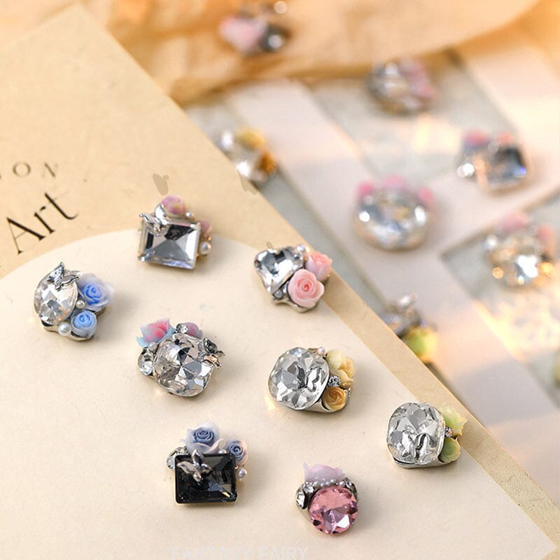 Handmade Rose Pearl Metal Crystal Nail Charms Nail Decoration No Brand 
