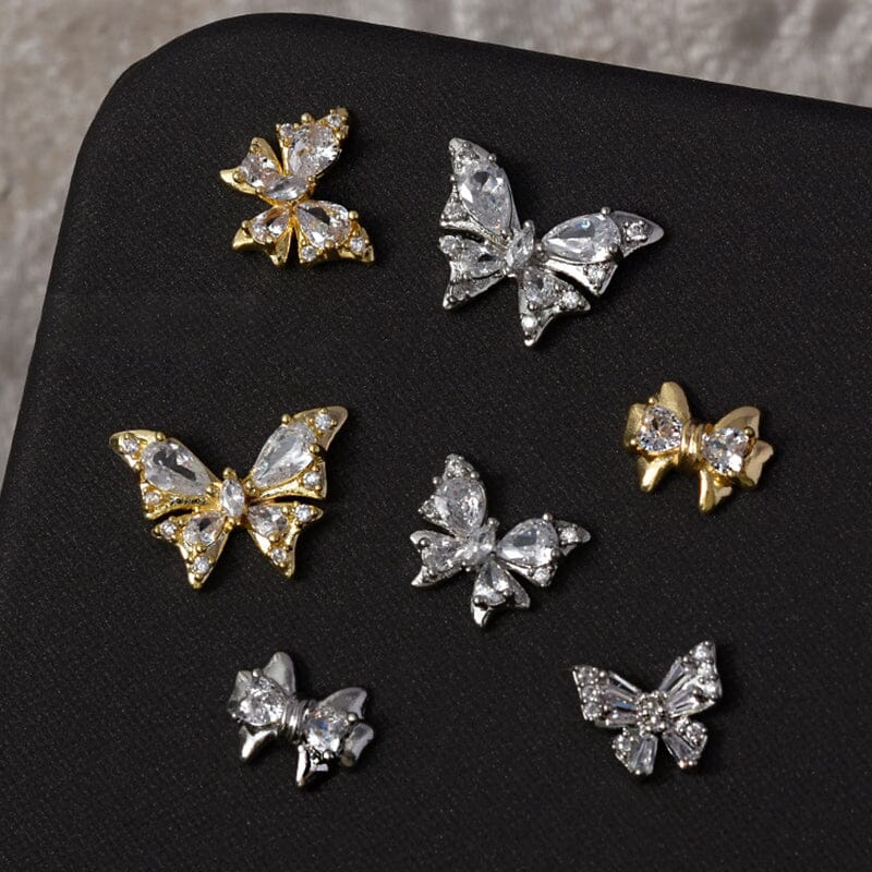 Gold Silver Butterfly Alloy Charms Rhinestones Nail Decoration Nail Decoration No Brand 