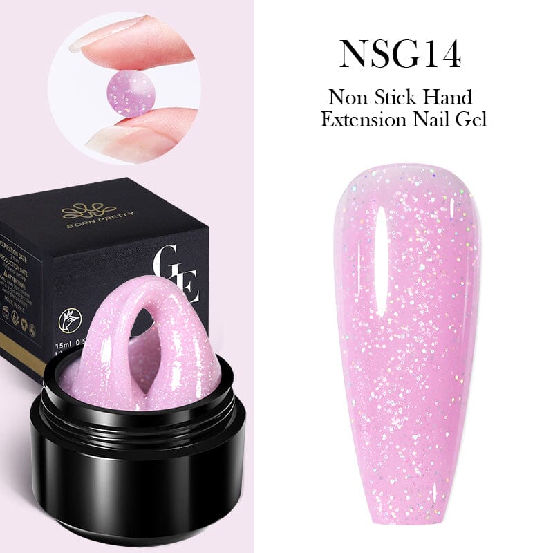 Pink Glitter Non Stick Hand Extension Nail Gel 15ml NSG14 Gel Nail Polish BORN PRETTY 