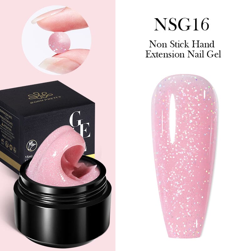Pink Glitter Non Stick Hand Extension Nail Gel 15ml NSG16 Gel Nail Polish BORN PRETTY 